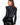 Schwarze Damen Lederjacke mit Puffärmeln, Slim Fit und Reißverschluss, getragen von einer Frau.