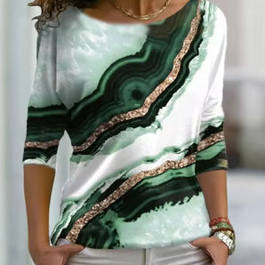 3/4 Arm Bluse Geode-Muster Lila Weiß Damenmode