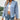 Blauer Karo Damen Blazer mit leichter Frühjahrsmode, gezeigt auf einer Schneiderpuppe mit schwarzen Schulter- und weißen Halsdetails, modisch und elegant.