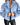 
A blue zip-up teddy jacket made from soft fleece material, featuring a high collar. The jacket is worn by a person and is designed for plus-size wear, specifically in 5XL.