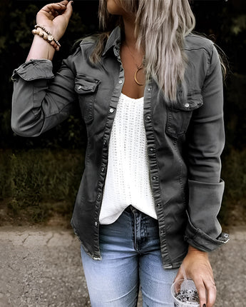Olive military-style jacket for women in black, size 3XL, featuring a lightweight design with a fashionable collar, long sleeves, waist detailing, and stylish cargo elements.
