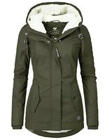 Grüner Damenparka in Größe 3XL mit fellbesetzter Kapuze, langem Ärmel und wasserdichtem Material.