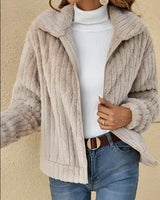 Damen Teddyjacke in Braun mit Fleecekragen, Aprikose 5XL, kuscheliger Plüsch-Wintermantel, ideal für Herbst, lange Ärmel.
