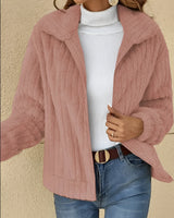 Cozy Damen Teddyjacke in Braun mit Fleecekragen, Plüsch Wintermantel, Herbst, Variante Rosa in Größe 5XL.