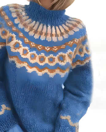 Handgestrickter grauer Islandpullover aus Wolle mit Fair Isle Kragen, blaue Akzente, Größe 3XL
