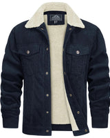 Braune Herren Cordjacke mit Sherpa-Kragen, isolierte Winterjacke in Marine, Größe 2XL, mit Knöpfen und langen Ärmeln.