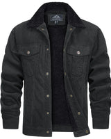 Braune Herren-Cordjacke mit Sherpa-Kragen und isoliertem Innenfutter, passend für den Winter; abgebildet in der Farbe Schwarz, Größe 2XL.