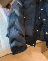 Navy luxury quilted men's jacket with a high collar, featuring long sleeves and a comfortable fit, styled for winter wear.
