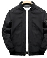 Black men's bomber jacket in lightweight fabric, featuring a stylish urban design. The jacket includes a collar, long sleeves, and button details, available in size 4XL.