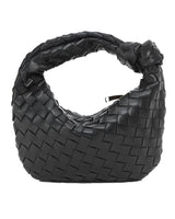 Schwarze geflochtene Leder Hobo Tasche mit einem luxuriösen Designer-Look, Einheitsgröße, im Stile 1.