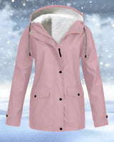 Rosa Winterparka Damen wasserdicht mit Fellkapuze, isoliert und stilvoll in Größe 4XL, mit langen Ärmeln und einem modischen Kragen.