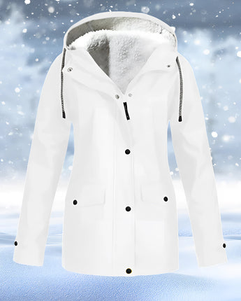 Winter parka for women in white, featuring a waterproof design with a fur-lined hood, shown in size 4XL. The parka has long sleeves and a stylish, insulated construction suitable for cold weather.